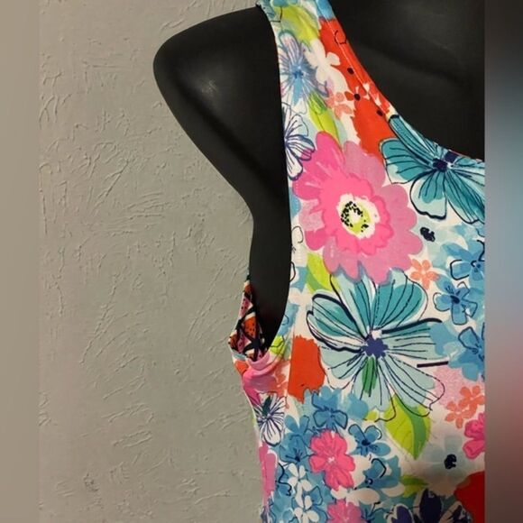 Medium 10/12 Madison Q Reversible Flared Floral ChevronSleeveless A Line Dress - Picture 7 of 14